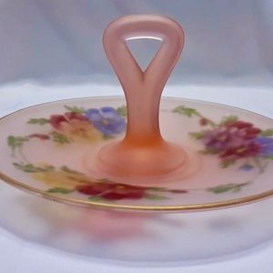 💲SALE💲 Host Pick! Pink Depression Glass Handled Dish with Handpainted Flowers